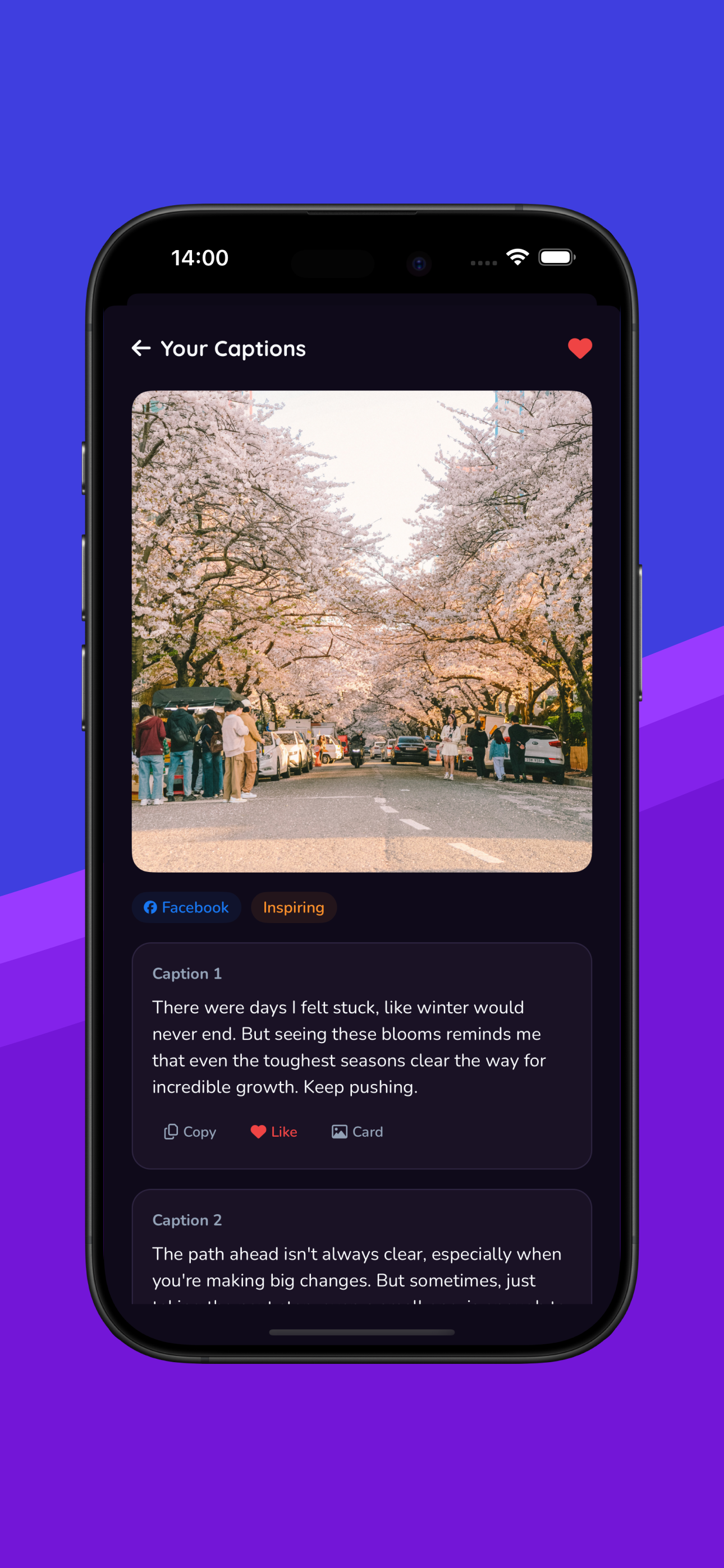 CapnAI AI-generated captions with hashtags ready to copy and post